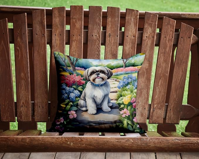 Caroline's Treasures Shih Tzu Spring Path Throw Pillow Machine Washable, Indoor Outdoor Decorative Pillow for Couch, Bed or Patio, 14Hx14W