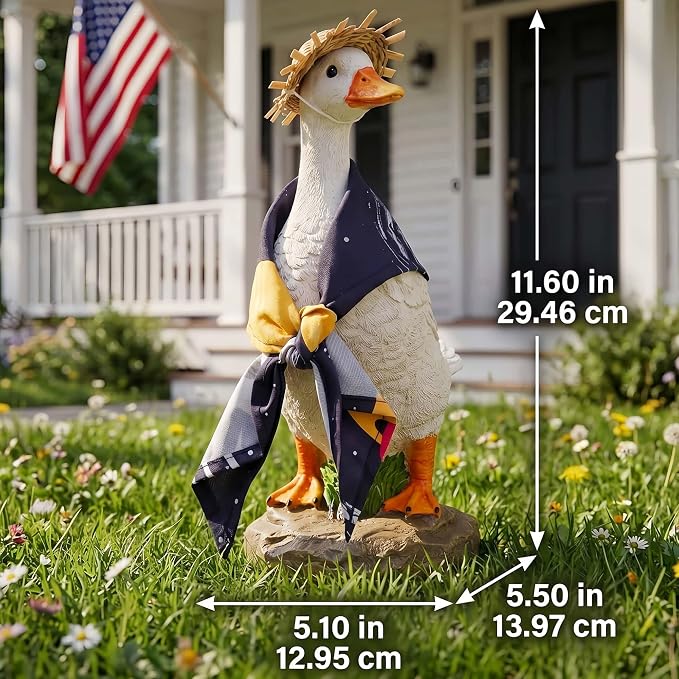 12" Real Farm Porch Goose Statue, Resin Yard Duck, Whimsical Outdoor Decor, Perfect for Garden, Patio, Backyard - Durable & Weather-Resistant, Pair with a Variety of Scarf Decorations