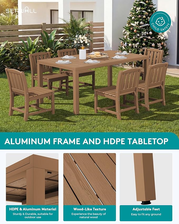 SERWALL Outdoor Dining Chairs Set of 4, All-Weather HDPE Patio Armless Chairs, Brown