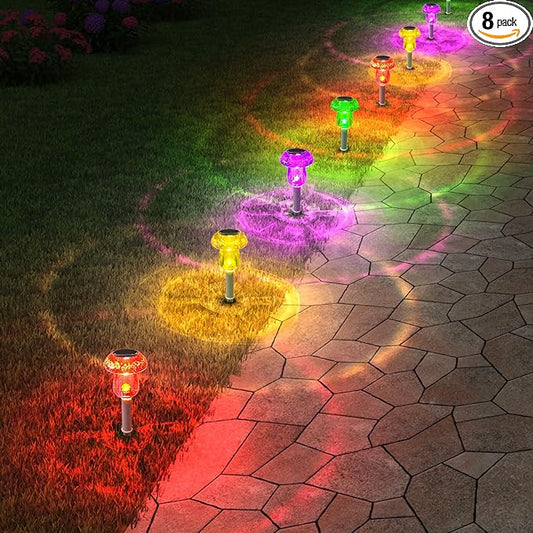 Eyrosa Solar Outdoor Lights, 8 Pack Waterproof Solar Mushroom Lights for Garden Yard Pathway Path Walkway Driveway Lawn Landscape Outside Decor, Yellow Green Purple Red