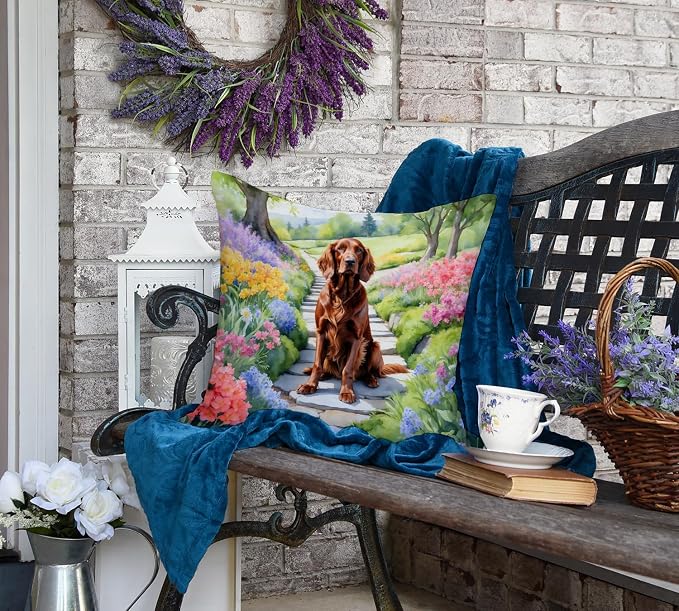Caroline's Treasures Irish Setter Spring Path Throw Pillow Machine Washable, Indoor Outdoor Decorative Pillow for Couch, Bed or Patio, 18Hx18W