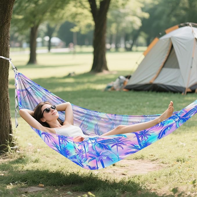 Camping Hammock Outdoor Hammocks for Outside Colorful Plam Trees Beach Trees Portable Lightweight with Pockets Tree Straps Indoor