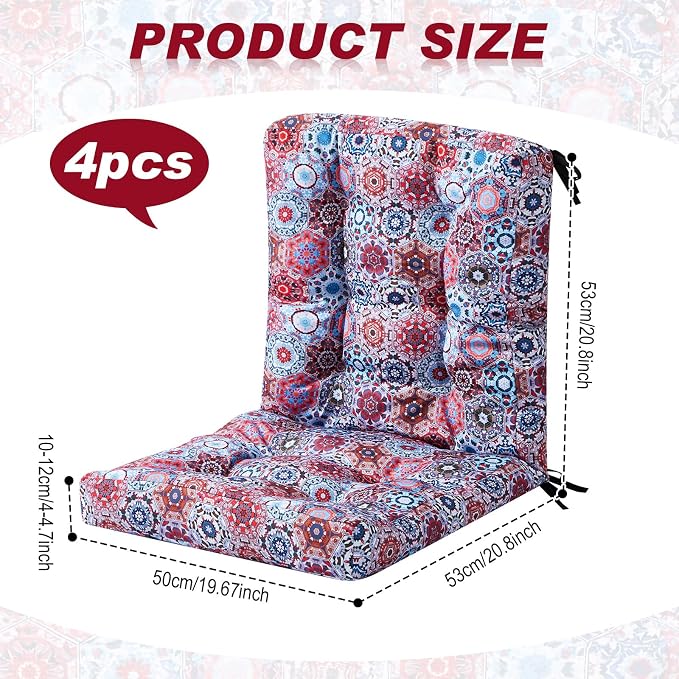 Hoteam 4 Set Outdoor Patio Chair Cushions 20 x 42 in Deep Seat Waterproof Patio Cushions Set for Furniture Replacement Removable Seat and Back (Moroccan Style)