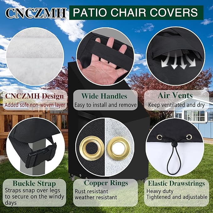 Heavy Duty Patio Chair Covers Waterproof Outdoor, 2 Pack 600D Patio Furniture Covers for Outdoor Rocking Swivel Adirondack Chairs, Lounge Deep Seat 28'' W x 36''D x 28''H/ 47''H Black