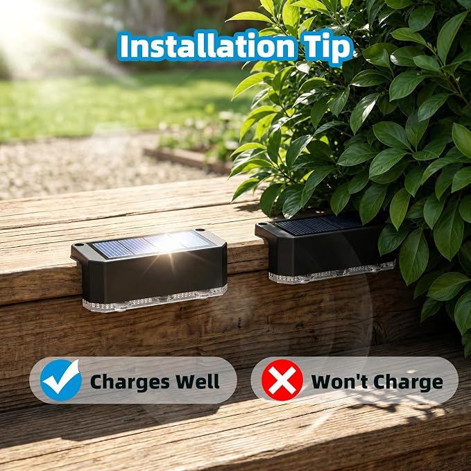 6 Pack Solar Fence Lights Outdoor, Railing Light Solar Powered, IP65 Waterproof Led Deck Solar Lights for Outside Backyard Balcony Porch, Warm White
