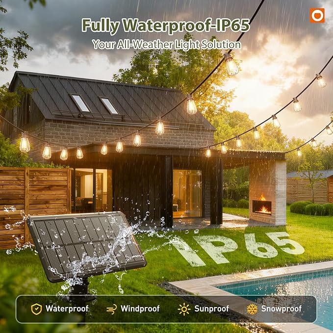 addlon 52(48+4) FT Solar String Lights Waterproof, Remote Dimmable 16+1 LED | Patio Lights Solar Powered with USB Port, Shatterproof Bulbs, 3 Light Modes, Timable Solar Light for Camping Backyard Garden