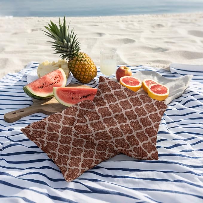 Brown Moroccan Outdoor Pillow Covers 18x18 Inch Throw Pillow Covers Set of 2 Waterproof Decorative Pillow Cases Morocco Abstract Quatrefoil Geometric Cushion Covers for Patio Furniture Garden Couch