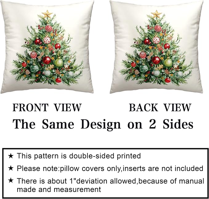 Set of 2 Christmas Tree Pillow Covers Xmas Wreath Throw Pillow Covers Red and Green Decorative Pillow Case 24x24 Winter Holiday Cushion Case for Home Decor Couch Sofa