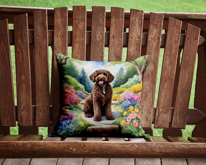Caroline's Treasures Labradoodle Spring Path Throw Pillow Machine Washable, Indoor Outdoor Decorative Pillow for Couch, Bed or Patio, 14Hx14W