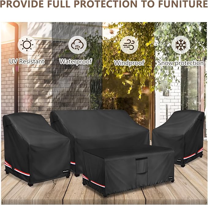 Rileytee Patio Furniture Set Covers, 4 Pcs 600D Heavy Duty 100% Waterproof Outdoor Furniture Cover, Fit Patio Loveseat, Chair and Coffee Table. (Black,Small)