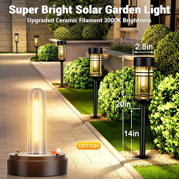 Amzarp 12 Pack Solar Garden Lights, Bright LED Solar Pathway Lights Outdoor IP65 Waterproof Rugged Shatterproof Auto On/Off for Landscape Garden Yard Walkway Driveway Lawn Lighting (3000K Warm White)