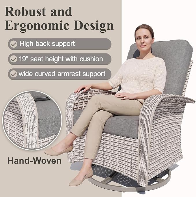 9-Piece Patio Furniture Set, Outdoor Swivel Rocking Chairs Set with 55,000 BTU Fire Pit Table,All Weather Conversation Set for Porch Poolside Balcony