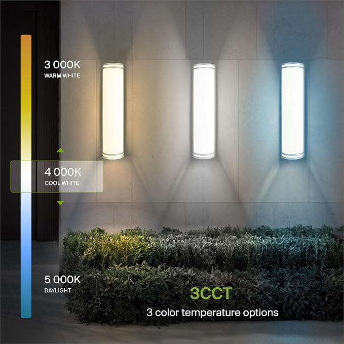 ASD 24 Inch LED Outdoor Sconce Lights - 25W 120-277V 3000K 4000K 5000K Nickel Exterior Lighting Fixtures, Dimmable Exterior Lights for House, Modern Patio Wall Light Fixture ETL