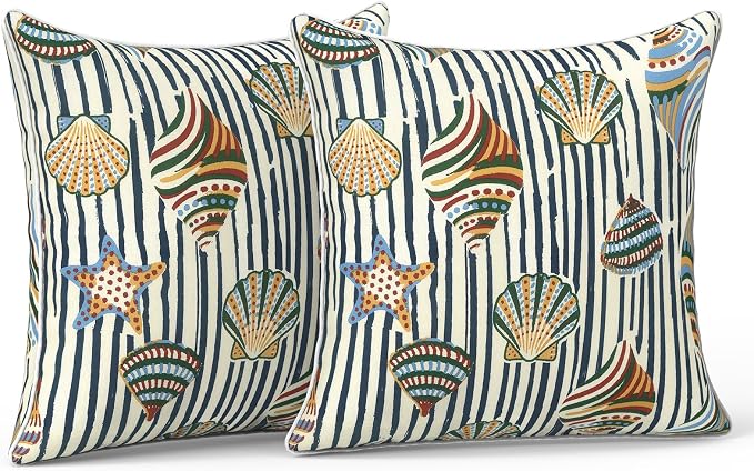 LVTXIII Outdoor Throw Pillow Covers Set of 2, Patio Waterproof Pillow Cases Fade Resistant Accent Pillow Covers for Home and Garden Furniture Decoration, 16x16, Crayon Shells