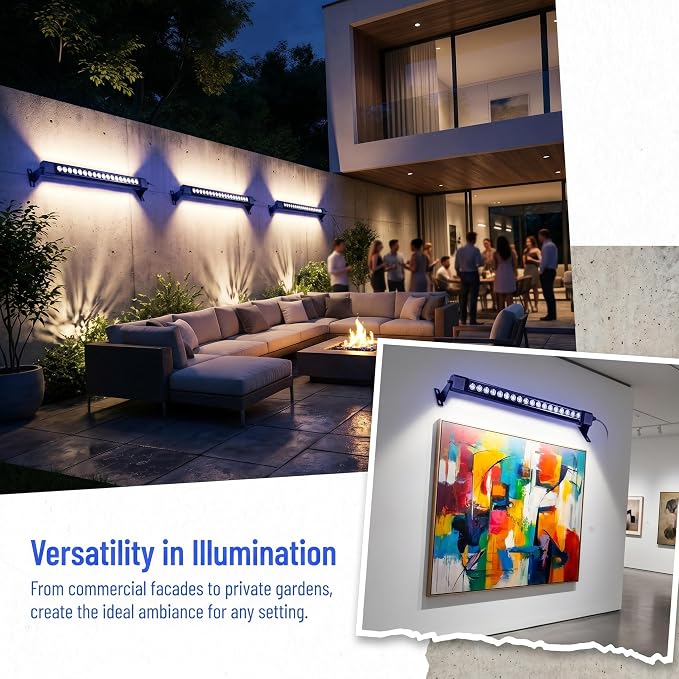 2Pack 36W Wall Washer Light 2FT 5000K 120V IP67 Waterproof Plug-in | Outdoor LED Light Bar/Lifespan 50K Hr/150° Adjustable/Landscaping Garages Driveways Home Theaters Wall Lighting Sculpture