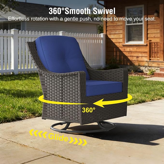 7-Piece Patio Furniture Set Includes Fire Pit Table Outdoor Furniture Combination Rattan Swivel Chair Rattan Sofa with Coffee Table Suitable for Gardens, Patios, and Poolside (Blue)