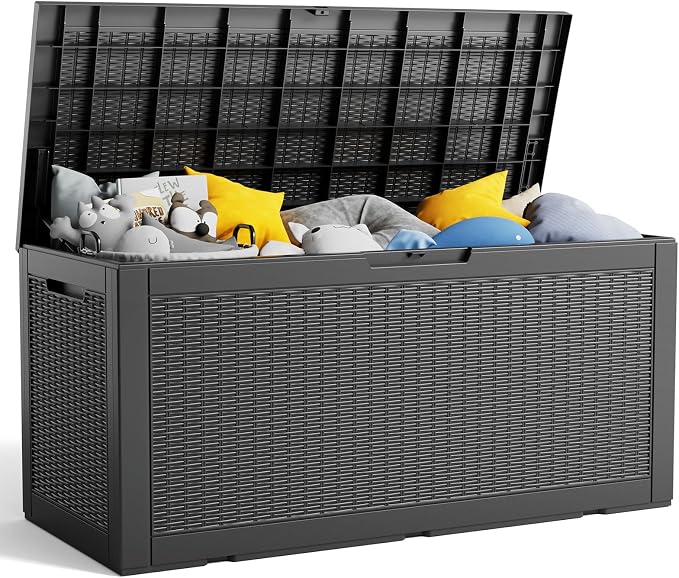 125 Gallon Outdoor Storage Box, Large Waterproof UV Resistant Deck Box, Lockable Storage Container for Patio Furniture Cushions Garden Tools and Pool Accessories(Black, 125 Gallon)