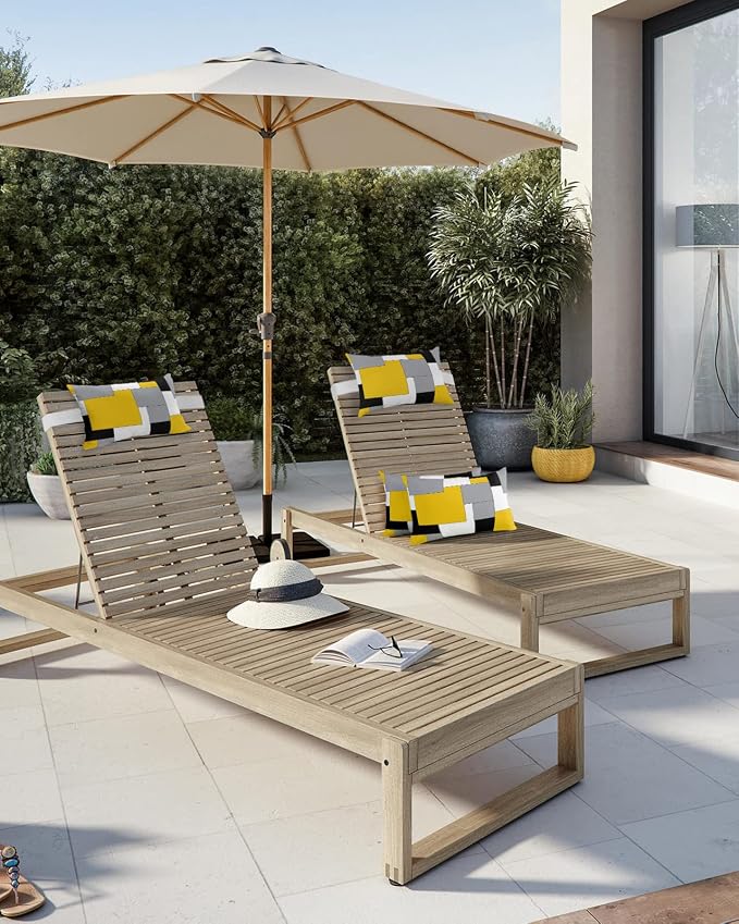 Outdoor Pillows Covers with Inserts Abstract Art Patchwork Black and Yellow Waterproof Recliner Pillow with Adjustable Strap Throw Pillows for Patio Furniture Pool Lounge Chair, 11x16 inch, 1PCS