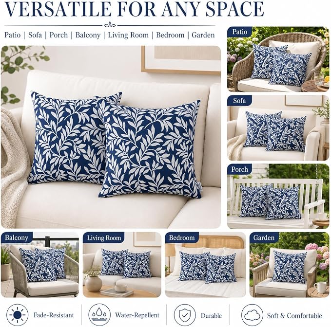 Outdoor Pillows 18"x18" Waterproof Decorative Pillows with Inserts | Set of 2 Fade Resistant Patio Throw Pillows for Garden Porch Couch and Patio Furniture