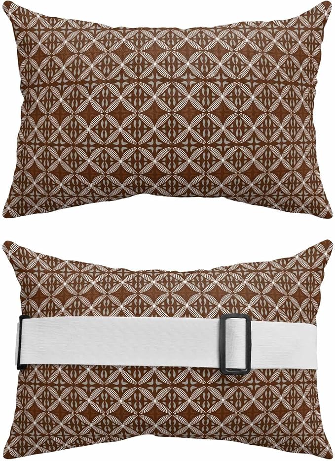 Brown Geometric Abstract Outdoor Pillows for Chaise Lounge Chair Beach Headrest Pillow Set of 2 Waterproof Lumbar Pillows with Insert&Strap Contemporary Modern Art Pillow for Patio Pool 12"x20"