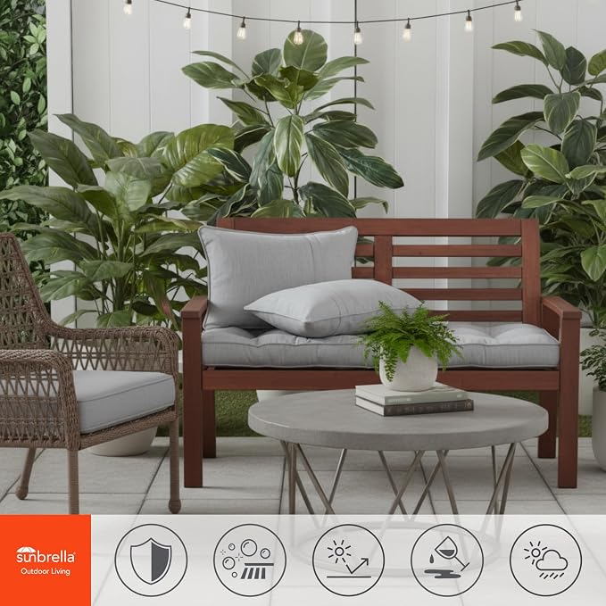 Sunbrella Rectangular Outdoor Throw Pillows 21x14 Set of 2 - Corded Lumbar Patio Accent Pillows with Pleated Design & Removable Zipper Covers – Weather & Fade Resistant Pillows, Canvas Granite