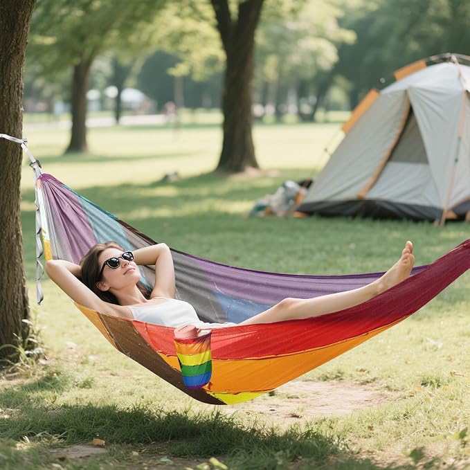 Progress Pride Flag Rainbow Flag Outdoor Hammocks with Portabl Carry Bag Backyard Hammock for Indoor Outdoor Patio