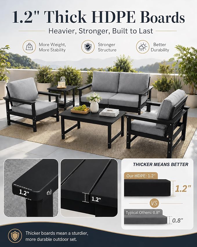 HDPE Outdoor Patio Furniture Set with Cushions, 8 Piece Patio Conversation Set Sofa Set,All Weather Outdoor Couch Set with Coffee Table for Lawn, Garden, Deck