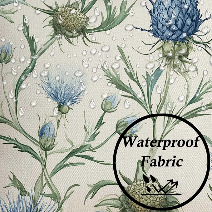 Outdoor Waterproof Throw Pillow Covers 18x18 inch Set of 2 Blue Thistle Floral Pillow Cases Flower Decorative Cushion Covers for Patio Garden Tent