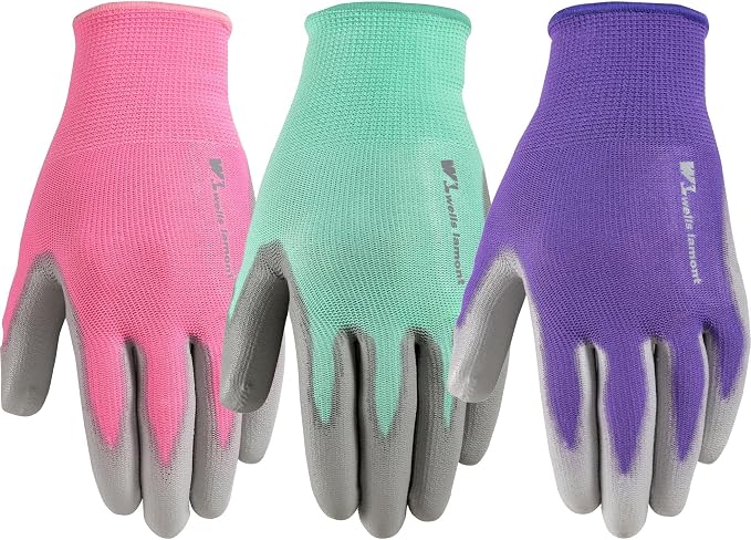 Wells Lamont Gardening Gloves for Women – Breathable Polyester, Seamless Fit – PU-Coated Palm for Grip & Durability
