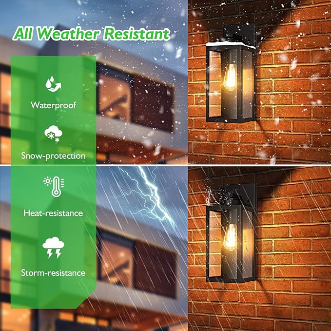 BesLowe Outdoor Wall Light Fixture, Modern Outside Porch Sconce, Black | Waterproof, Rust-Resistant, Durable Metal with Clear Glass, Standard E26 Socket, Easy to Install