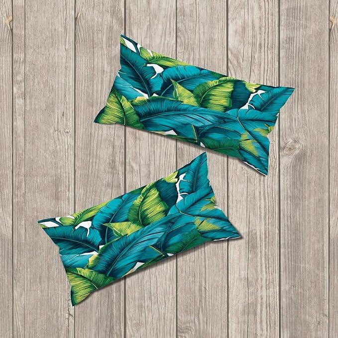 Set of 2 Turquoise Lime Green Teal Blue Aqua Tropical Plants Pillow Covers 12x24in Farmhouse Canvas Cushion Covers Outdoor for Couch Chair Home Decor for Family Friends