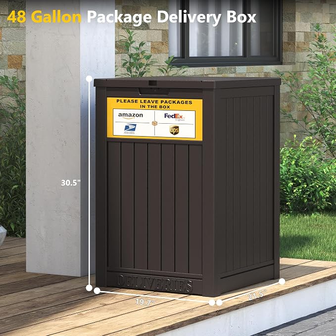 LHBGO Package Delivery Box for Outside, with Delivery Sign 48 Gallon Storage with Lockable Secure, Large Resin Outdoor Package Drop Container