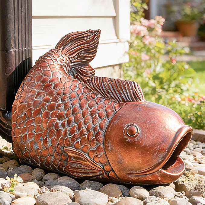 Teaeeno Fish Gutter Downspout Extension Decoration,3''x4'' Downspout Extender Diverter Splash Block Sculpture Outdoor Decor,Animal Resin Statue Ornaments, for Garden,Terrace,Lawn,Yard(Red)