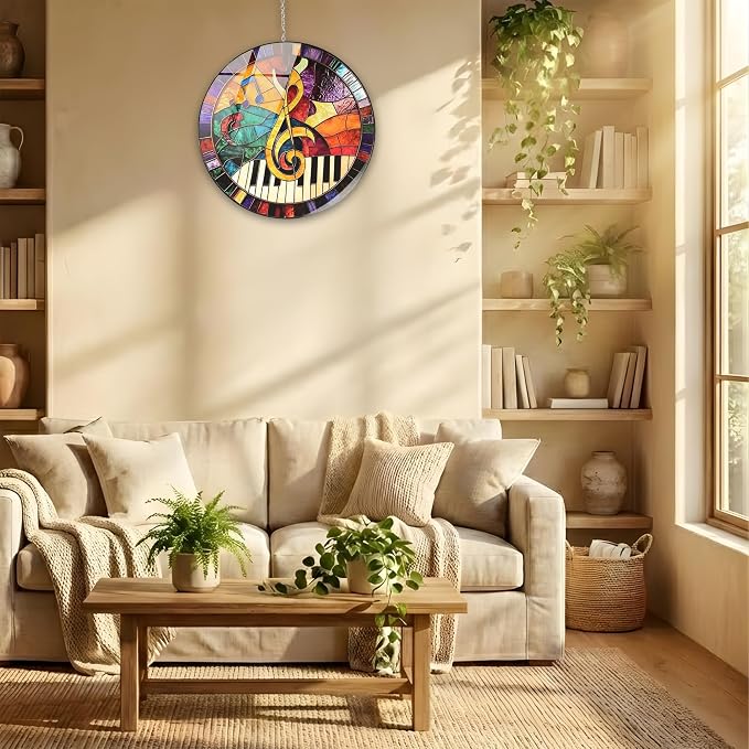 Music Treble Clef Acrylic Suncatcher, Colorful Suncatchers for Window Hanging Ornament, Stained Glass Effect Art Garden Decor for Piano Lover, Gifts for Mother's Day, Mom, Grandma, Wife, Women, Nana