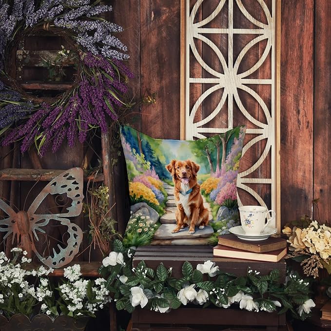 Caroline's Treasures Nova Scotia Duck Tolling Retriever Spring Path Throw Pillow Machine Washable, Indoor Outdoor Decorative Pillow for Couch, Bed or Patio, 18Hx18W