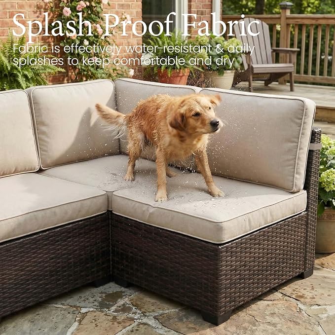 LayinSun 13 Pieces Outdoor Patio Furniture Set with 44" Fire Pit Table Brown Rattan Sectional Sofa Conversation Sets