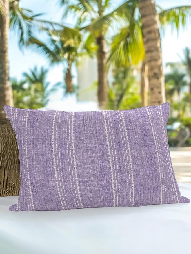 Waterproof Outdoor Pillow 1 Pack Lavender Linen Stripes Decorative Throw Pillows Cover & Insert 20x12 Inch Lumbar Pillowcase Parallel Vertical Lines Pillows for Couch Sofa Bed Patio Furniture