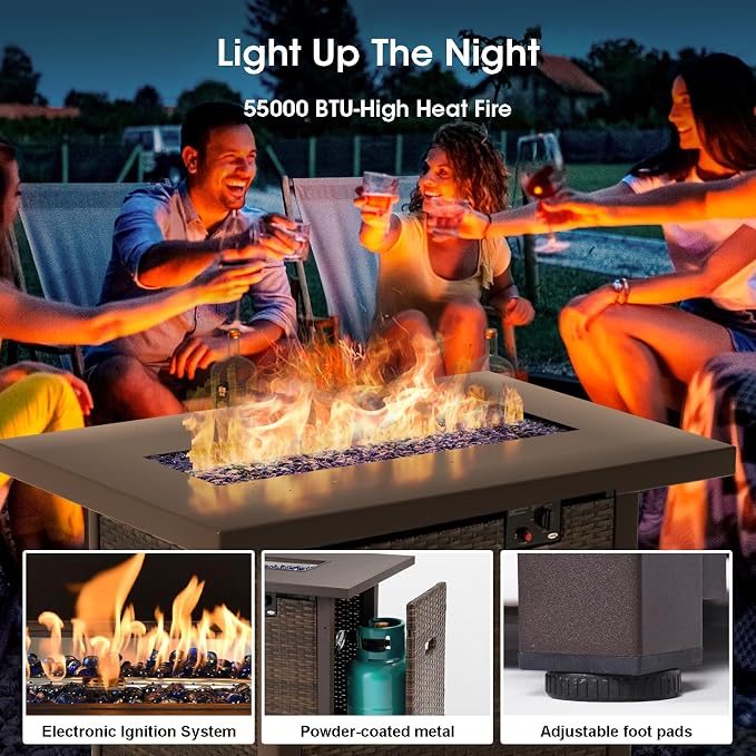 Grezone Patio Furniture Set,7 Piece Patio Furniture Set with Fire Pit Table,PE Wicker Rattan Sectional Sofa Patio Conversation Set with Thickened Cushions, Red