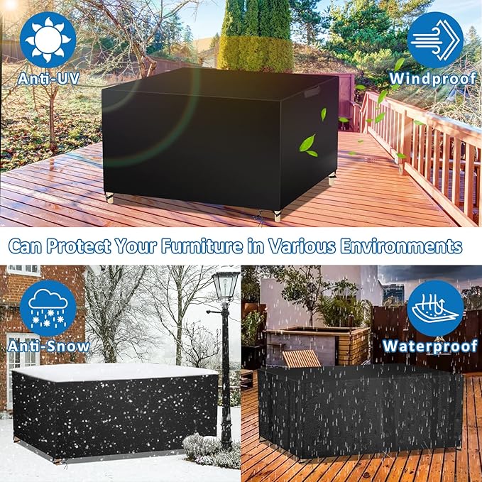 Outdoor Table Cover, Patio Furniture Covers Waterproof, 420D Rectangular Outdoor Couch Cover - Lawn Patio Covers for Outside Sofa, Dining Table Chairs Sets (55" L x 55" W x 35" H)