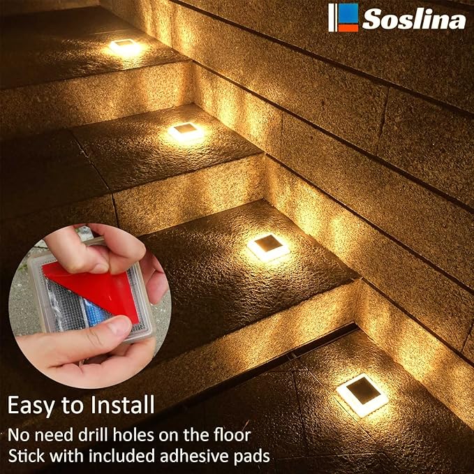 Solar Deck Lights Solar Powered, Solar Stair Lights Outdoor Waterproof, Solar Step Lights for Outdoor Garden Patio Sidewalk Runway Pathway Driveway Dock(4 Pack)
