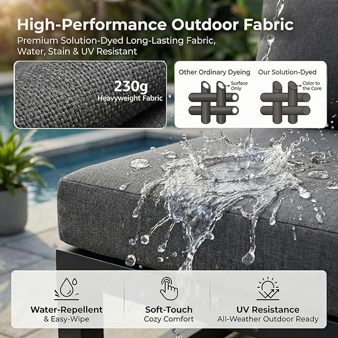 RADIATA 9 Piece Oversized Modular Aluminum Patio Furniture Set with Chaise Lounge, 29 inch Deep and Wide Sectional Couch, 500 lbs High Weight Capacity, Outdoor Conversation Set for Poolside, Dark Gray