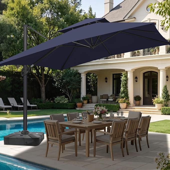 FLAME&SHADE 10 X 10 FT Cantilever Patio Umbrella - Large Square Offset Umbrella Outdoor Patio with 360-Degree Rotation and 3-Year Fade Resistance Fabric for Deck Pool Backyard Garden (Navy Blue)