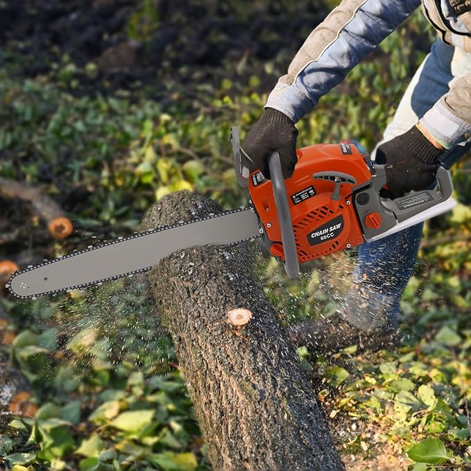 22 Inch Gas Powered Chainsaw 60CC 2-Stroke Gas Powered Engine Chainsaw Kit, Handheld Cordless Petrol Chain Saw with Complete Accessories for Outdoor Tree Wood Cutting