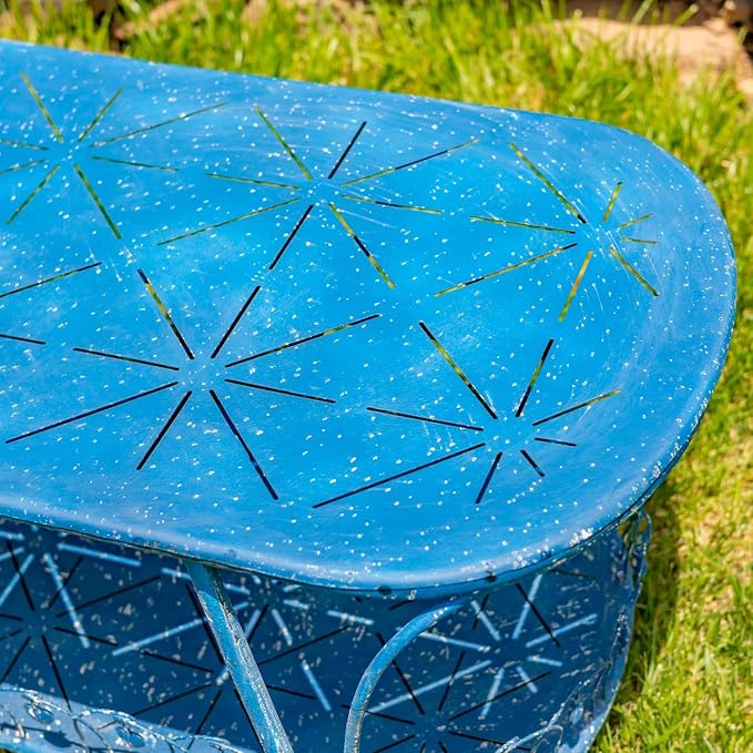 Zaer Ltd. Vintage Style Metal Patio Furniture with Heart Design Accents, Outdoor/Indoor Decor (Vintage Blue, Coffee Table)