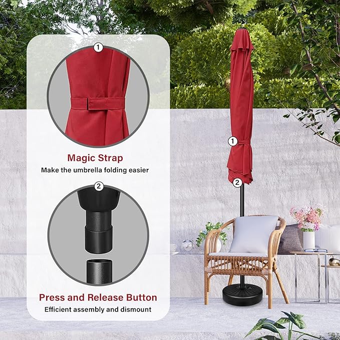 YSSOA 9' Patio Outdoor Table Market Yard Umbrella with 8 Sturdy Ribs, 9ft-2 Pack, Red-2 Pack