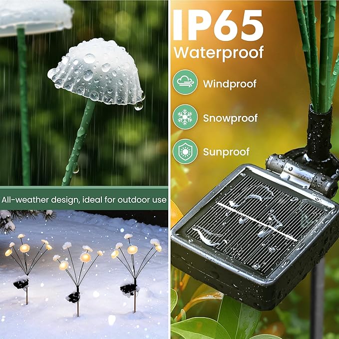 Solar Garden Lights, 2pack Solar Fairy Lights for Outside, Swaying Mushroom Lights Outdoor Decorative, Waterproof Light Decor for Yard,Lawn,Patio,Pathway Decoration(Warm White)