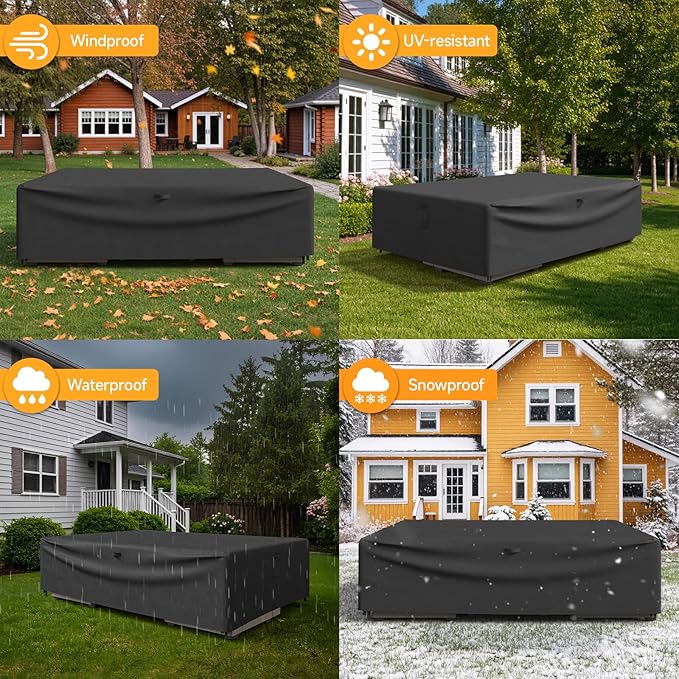 ONBRILL Patio Furniture Set Covers, 108 ×82 ×28 inch Outdoor Furniture Set Covers Waterproof, 600D Heavy Duty Oxford Patio Table Cover with Windproof Buckles for Patio Table and Chair Set, Black