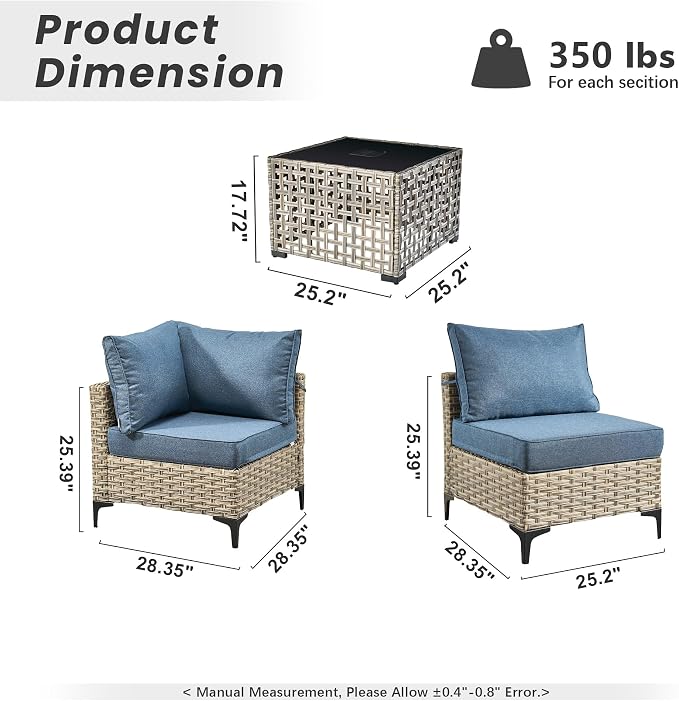 Outdoor Patio Furniture Sets,7 PCS Patio Conversation Set Outside Rattan Sectional Sofa with Coffee Table Fit Backyard Porch Garden Poolside Balcony