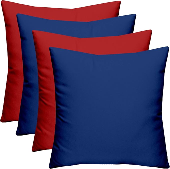 RSH Décor: Set of 4 Square Throw Pillows | Indoor/Outdoor All Weather Polyester Fabric | Decorative Accent Pillows for Patio Furniture | Reversible | 17" x 17" | Veranda Blue + Heritage Red