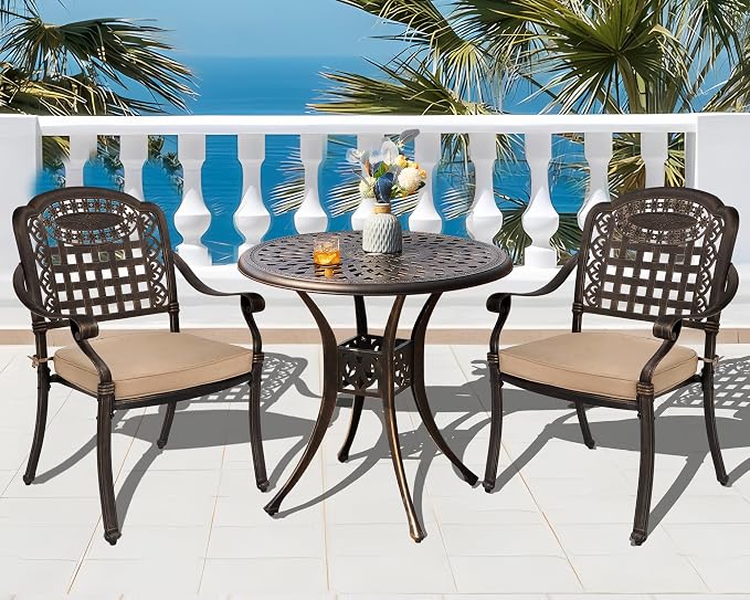Grepatio Patio Dining Chairs Stackable Outdoor Chair Dining Furniture Set of 2, All Weather Cast Aluminum Dining Chairs with Cushion for Porch, Yard, Balcony Antique Bronze